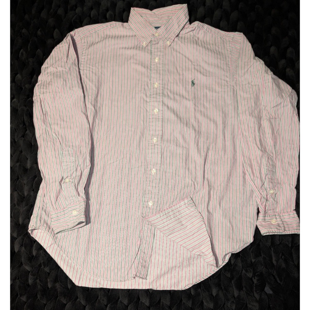 Ralph‎ Lauren Classic Fit Long Sleeve Button Down Shirt Pink and Green Stripped
